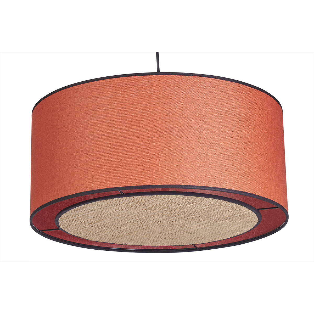Suspension cylindrique en lin brique et rabane naturelle D50 cm TRAVES Suspension cylindrique en lin brique et rabane naturelle D50 cm TRAVES