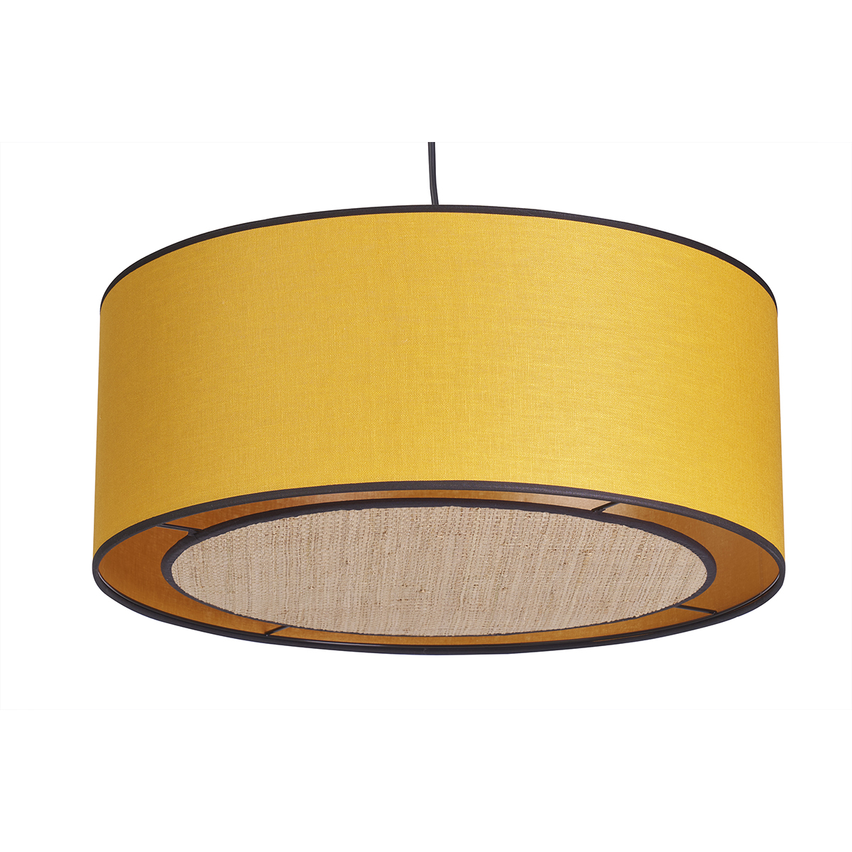 Suspension cylindrique en lin jaune moutarde et rabane naturelle D50 cm TRAVES Suspension cylindrique en lin jaune moutarde et rabane naturelle D50 cm TRAVES