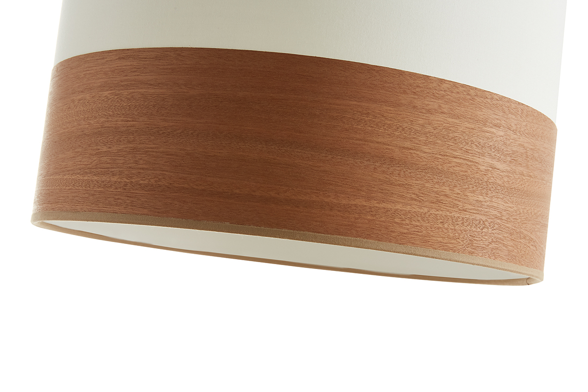 Suspension design bi-mati�re en coton blanc cass� et feuille d'acajou D38 cm SOLAR
