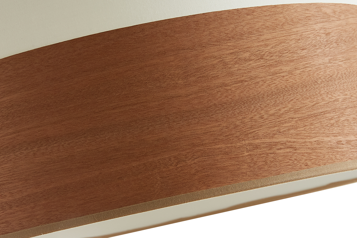 Suspension design bi-mati�re en coton blanc cass� et feuille d'acajou D38 cm SOLAR