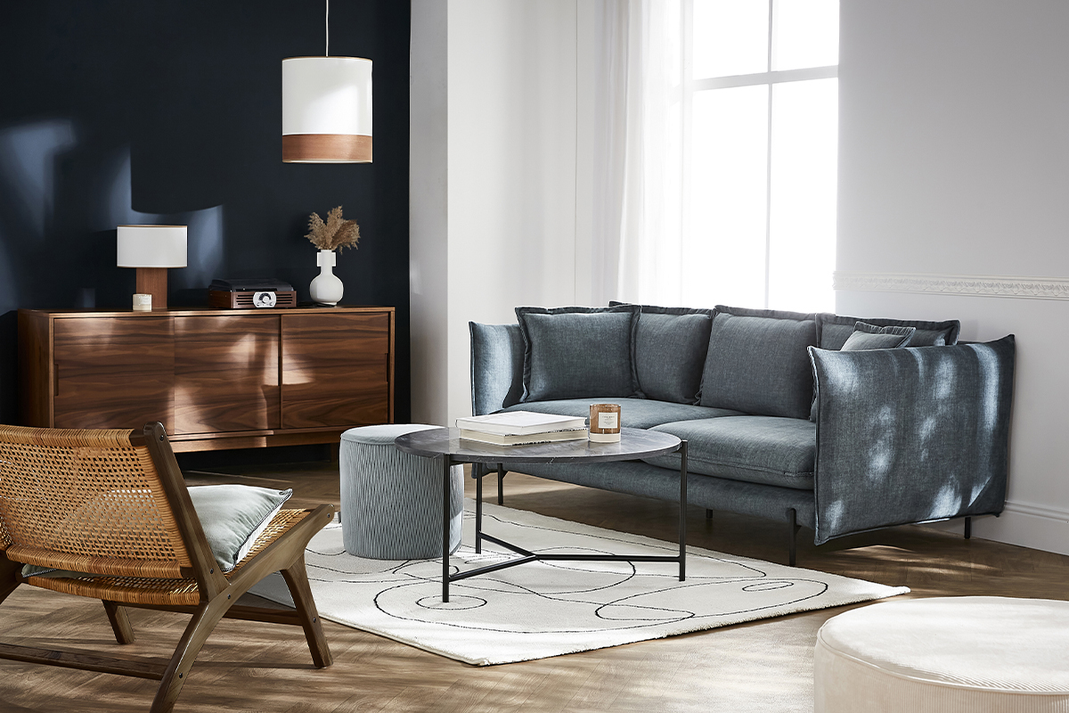 Suspension design bi-mati�re en coton blanc cass� et feuille d'acajou D38 cm SOLAR