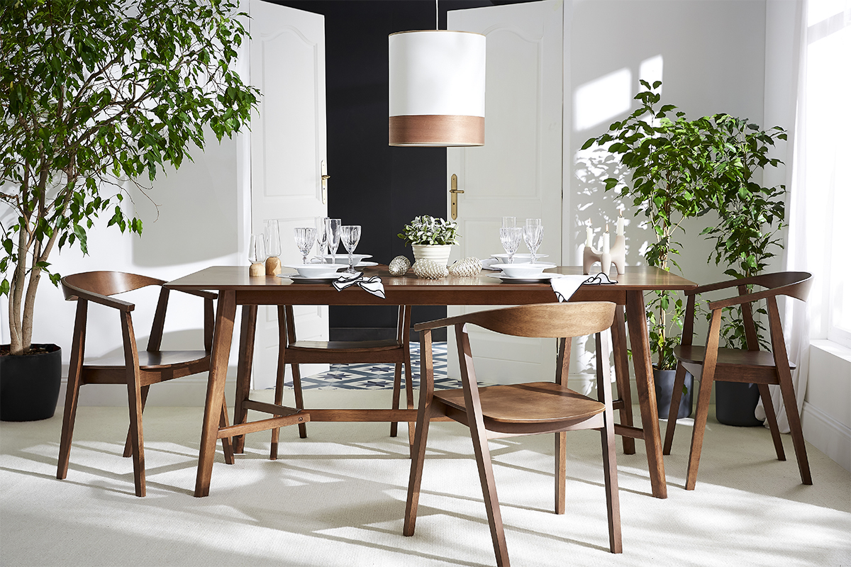 Suspension design bi-mati�re en coton blanc cass� et feuille d'acajou D38 cm SOLAR