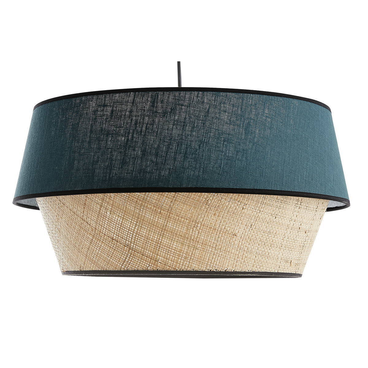 Suspension design bi-matière en lin bleu et rabane naturelle D45 cm SENSA Suspension design bi-matière en lin bleu et rabane naturelle D45 cm SENSA