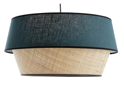 Suspension design bi-matière en lin bleu et rabane naturelle D45 cm SENSA