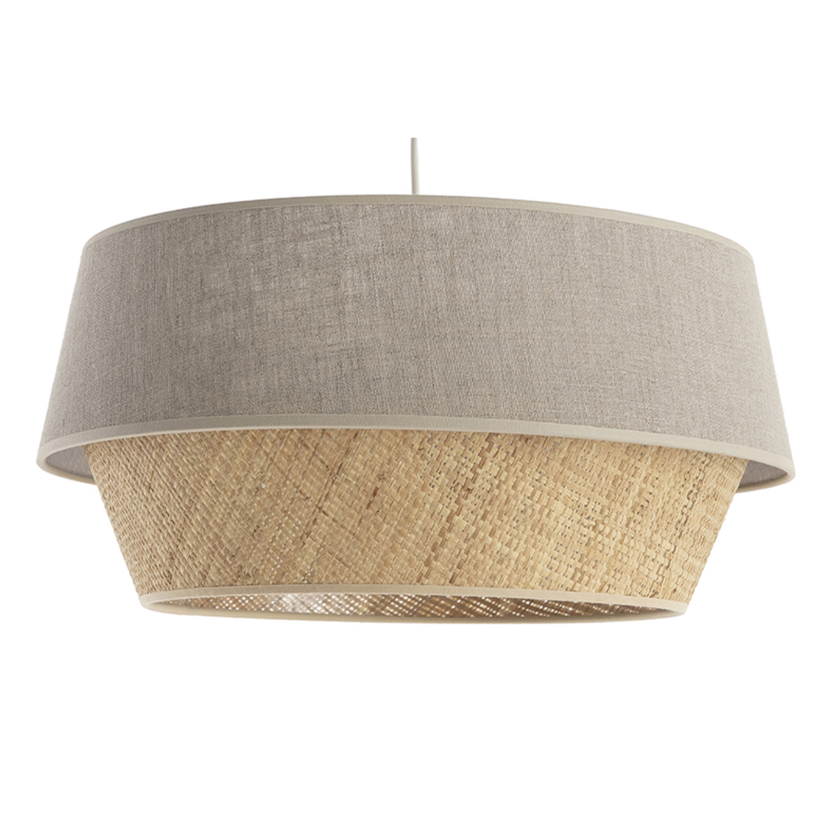 Suspension design bi-matière en lin grège et rabane naturelle D45 cm SENSA Suspension design bi-matière en lin grège et rabane naturelle D45 cm SENSA