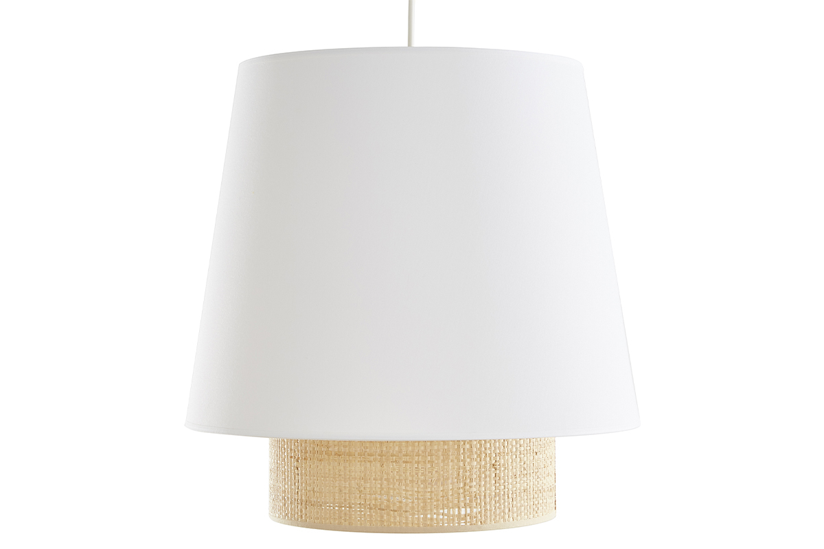 Suspension design bi-mati�re en rabane et coton blanc D40 cm JUME