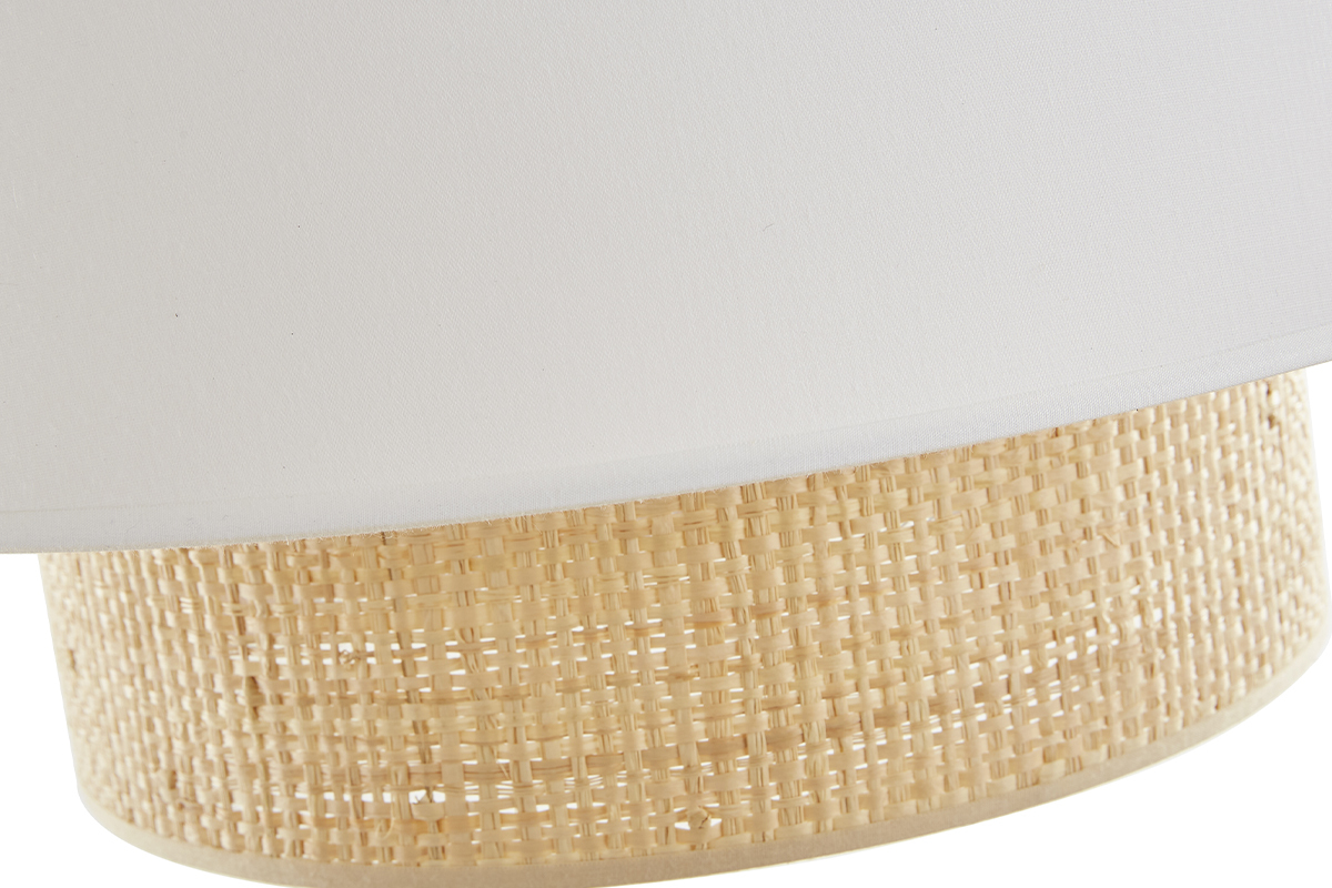 Suspension design bi-mati�re en rabane et coton blanc D40 cm JUME