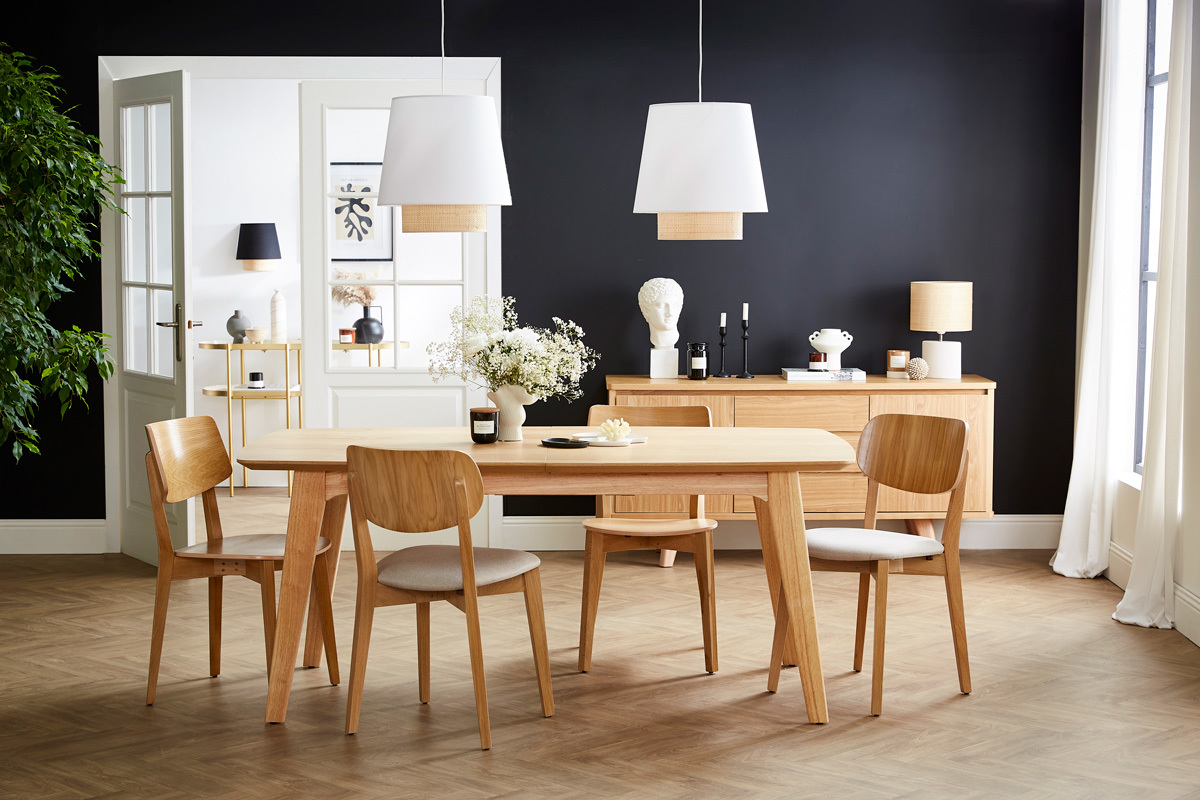 Suspension design bi-mati�re en rabane et coton blanc D40 cm JUME