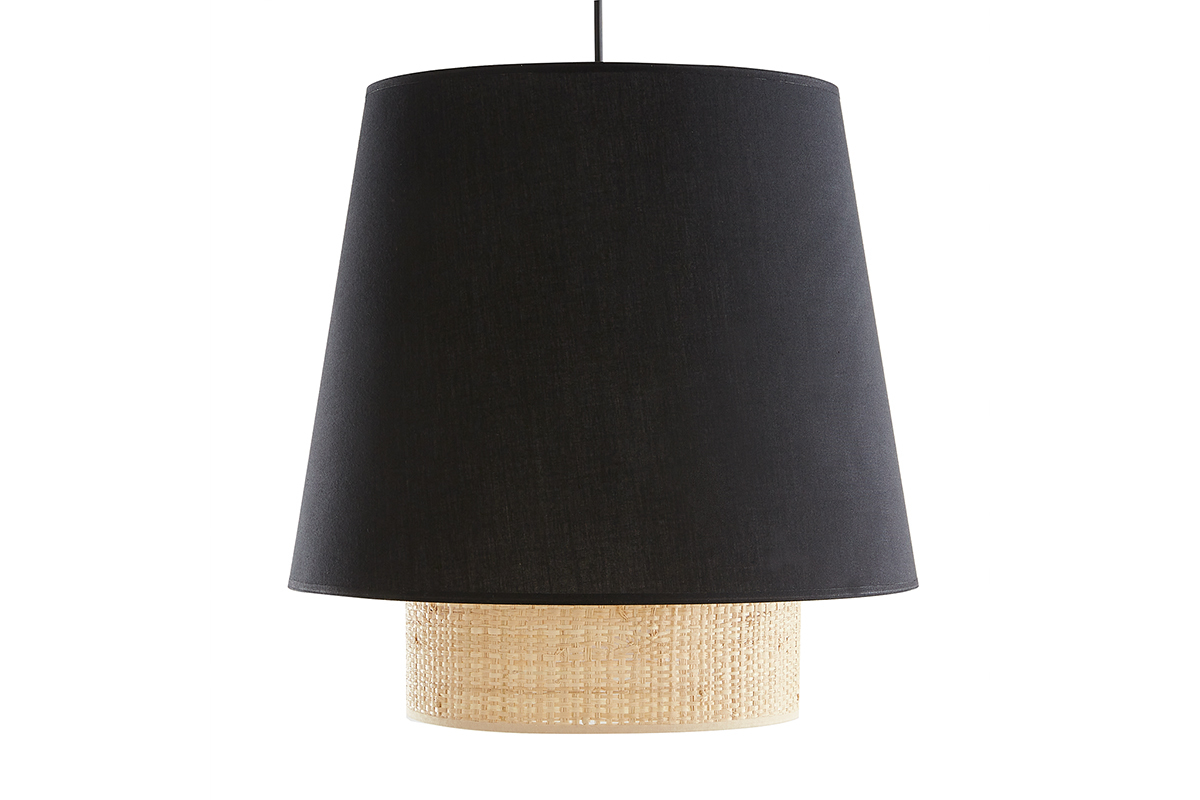 Suspension design bi-matire en rabane et coton noir D40 cm JUME