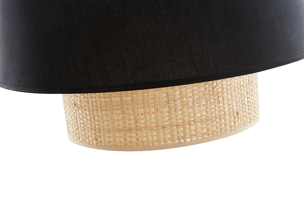 Suspension design bi-matire en rabane et coton noir D40 cm JUME