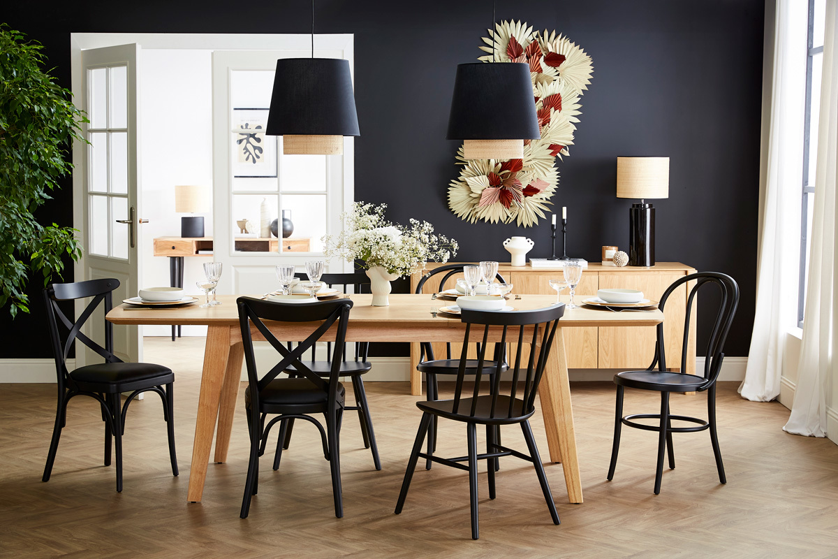 Suspension design bi-matire en rabane et coton noir D40 cm JUME