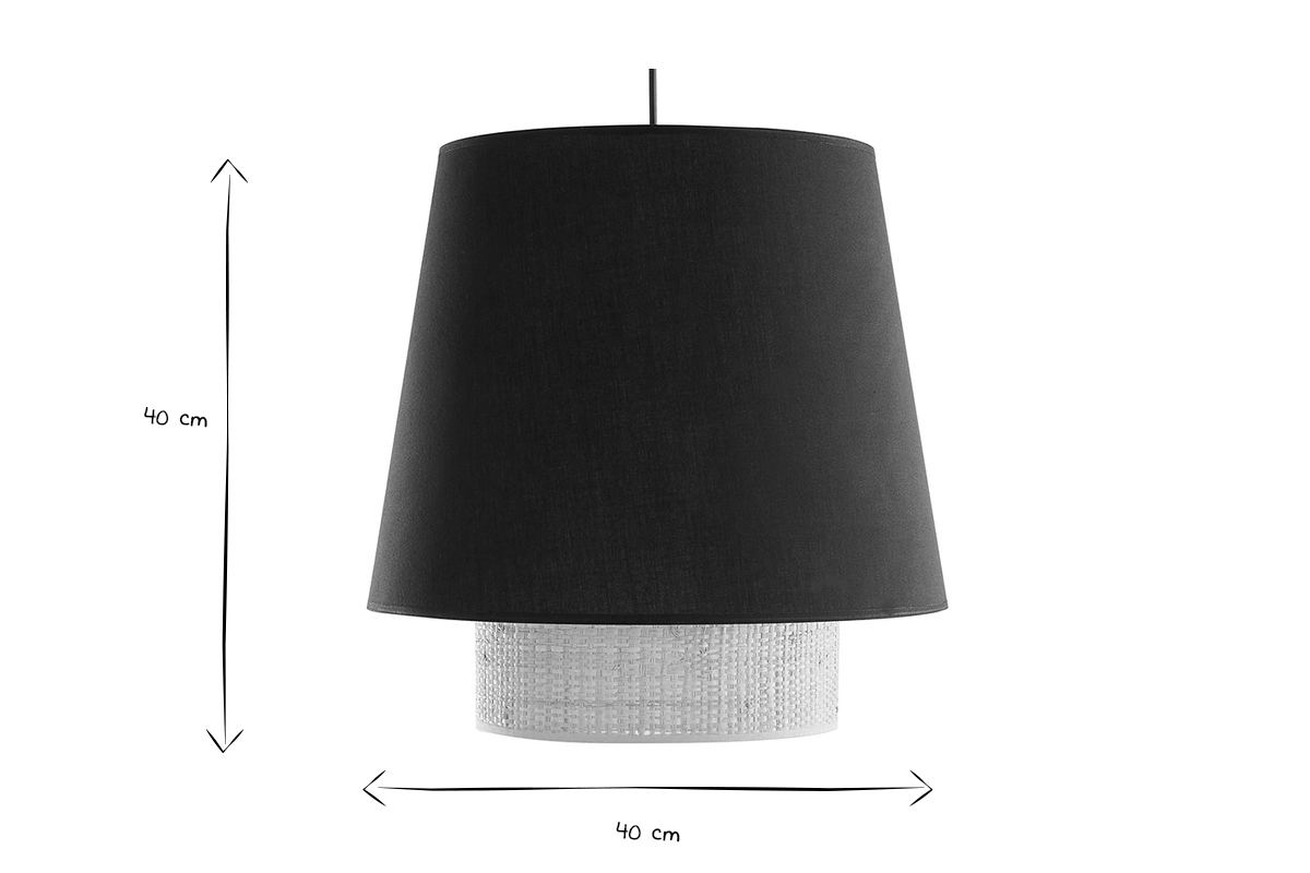 Suspension design bi-matire en rabane et coton noir D40 cm JUME