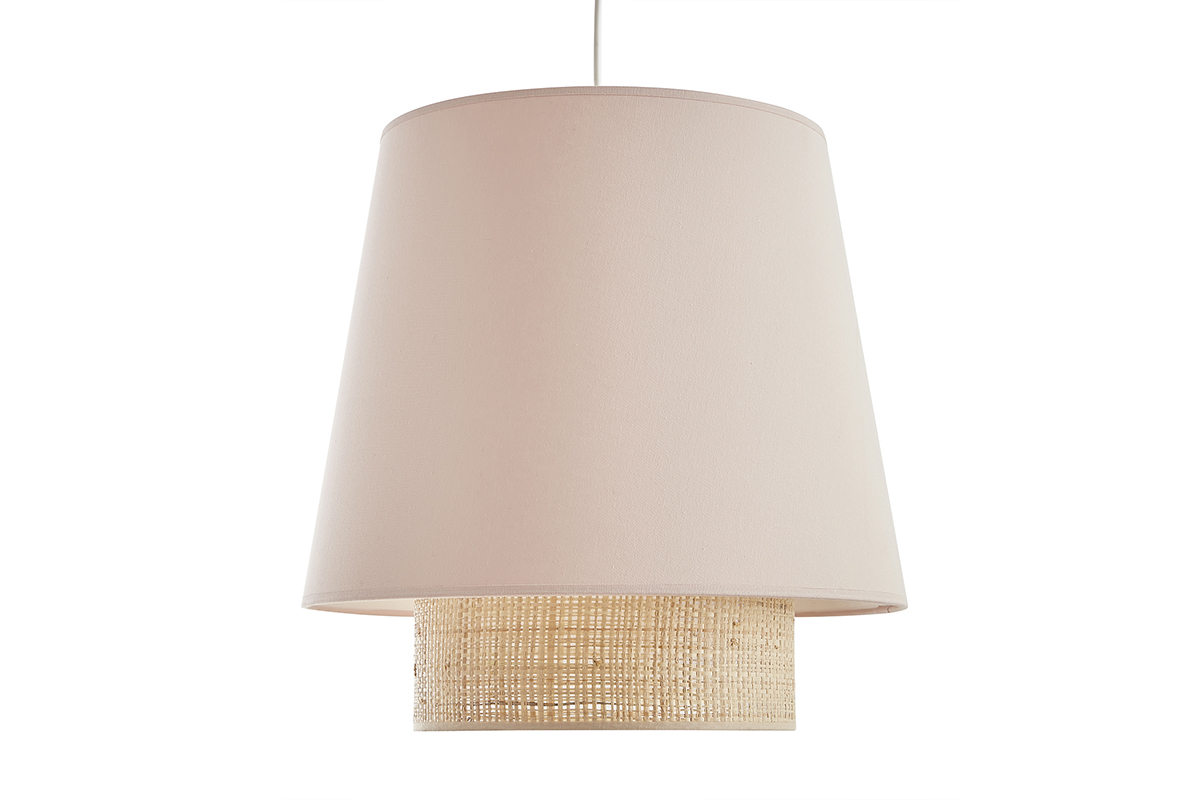 Suspension design bi-matire en rabane et coton rose D40 cm JUME