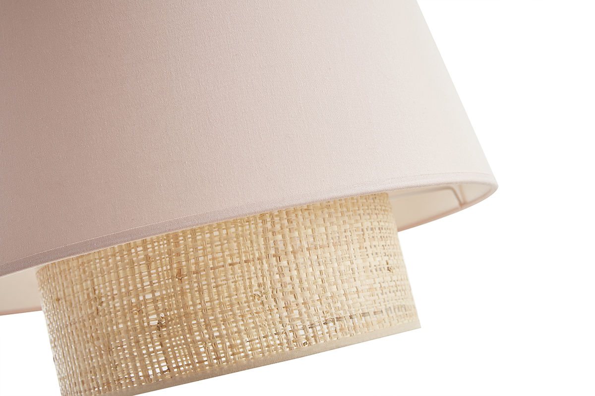 Suspension design bi-matire en rabane et coton rose D40 cm JUME