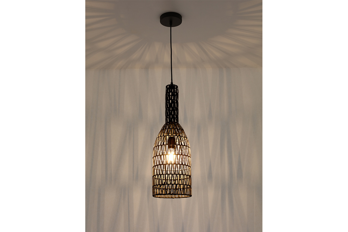 Suspension design en rotin noir D19 cm PHILAE