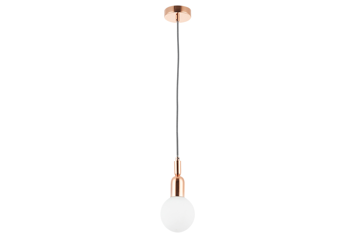 Suspension design m�tal rose dor� et globe verre BULB