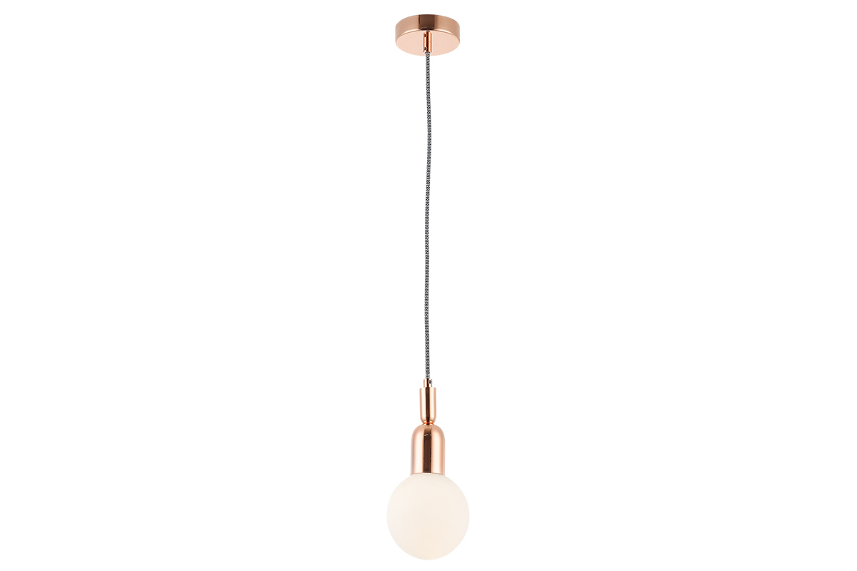 Suspension design m�tal rose dor� et globe verre BULB