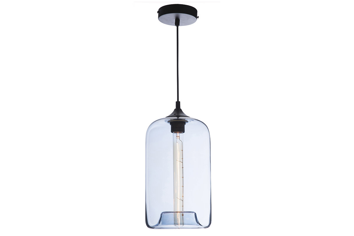 Suspension design verre souffl� transparent bleu MILAN