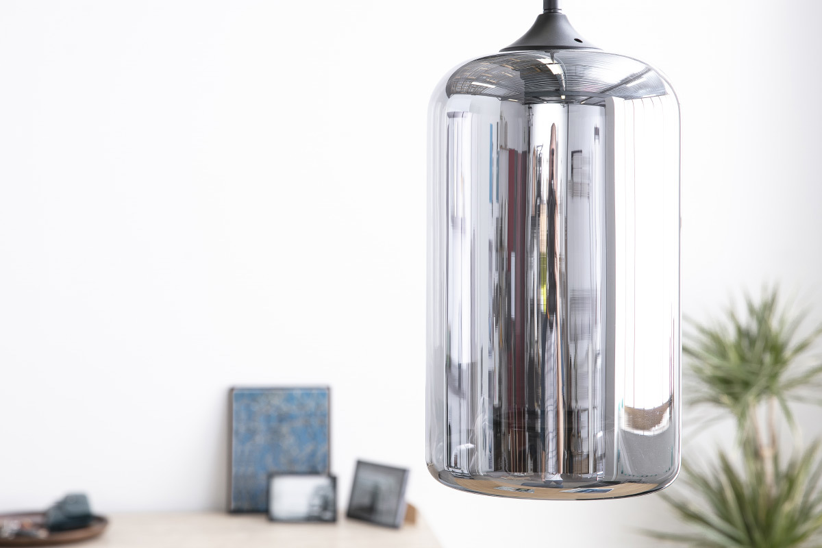 Suspension design verre souffl� transparent noir MILAN