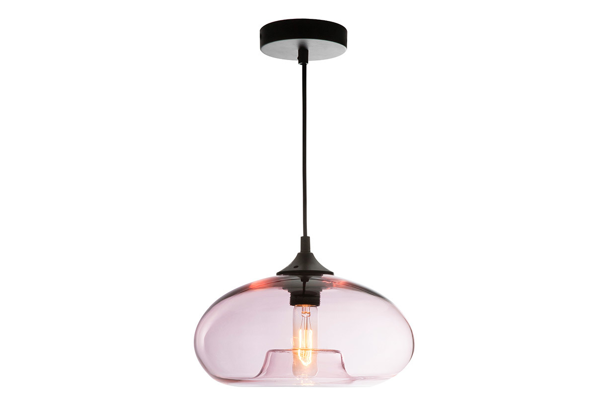 Suspension design verre souffl� transparent rose MISTIC