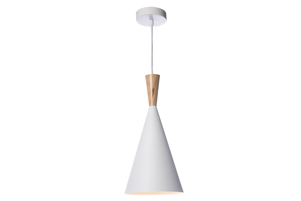 Suspension en mtal blanc et bois clair D19 cm JAVA