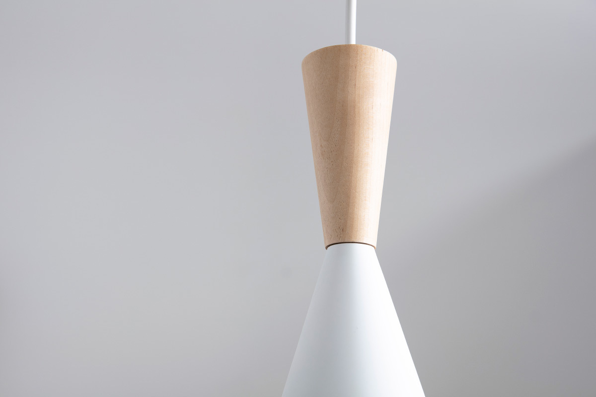 Suspension en mtal blanc et bois clair D19 cm JAVA