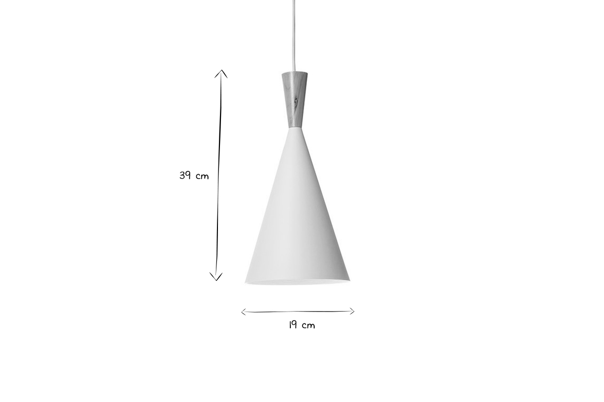 Suspension en mtal blanc et bois clair D19 cm JAVA