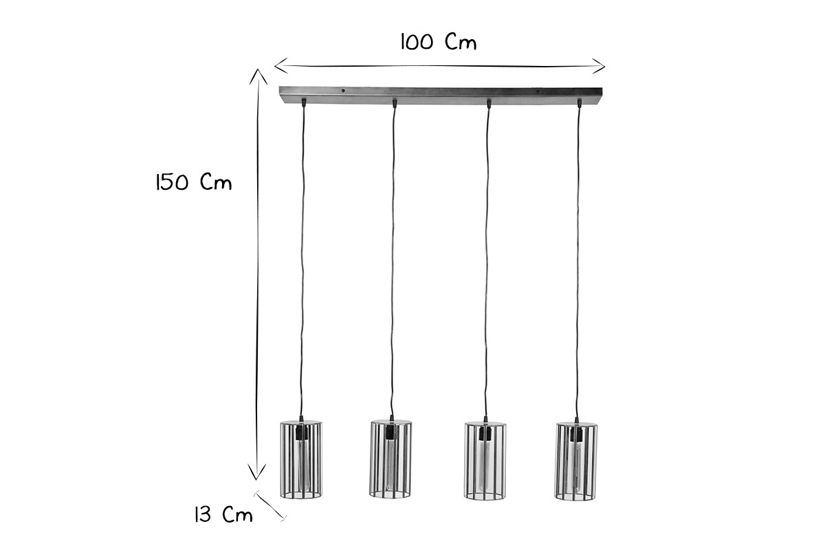 Suspension industrielle 4 lampes en verre et m�tal bronze L100 cm CANOPY