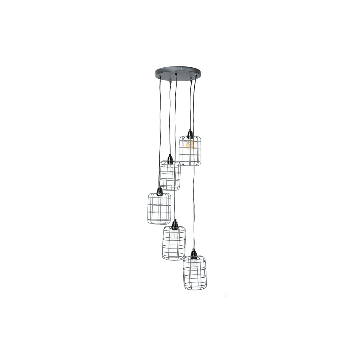 Suspension industrielle 5 lampes étagées en métal patiné effet vieilli L30 cm LOFT Suspension industrielle 5 lampes étagées en métal patiné effet vieilli L30 cm LOFT