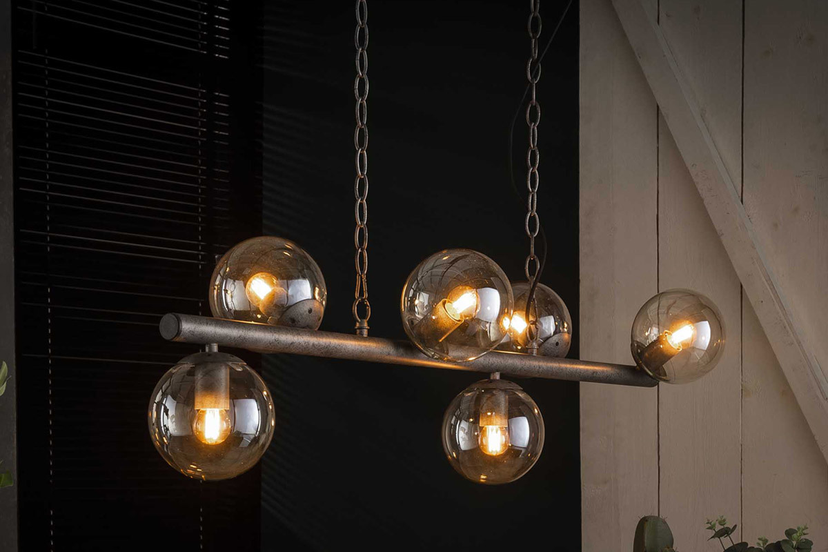 Suspension industrielle 6 lampes en m�tal vieilli BLOW