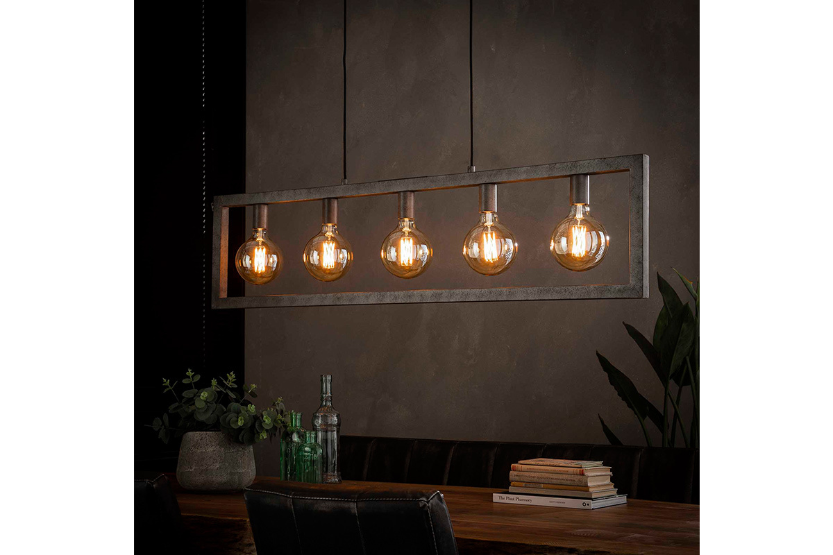 Suspension industrielle argent vieilli 5 lampes LIDO