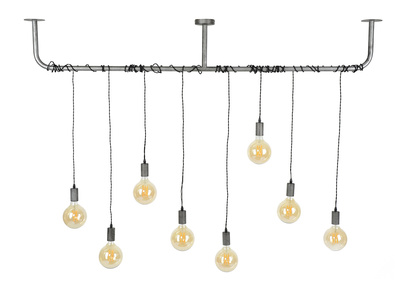 Suspension industrielle argent vieilli 8 lampes LIDO