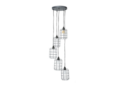 Suspension industrielle en m&eacute;tal gris avec 5 lampes &eacute;tag&eacute;es LOFT