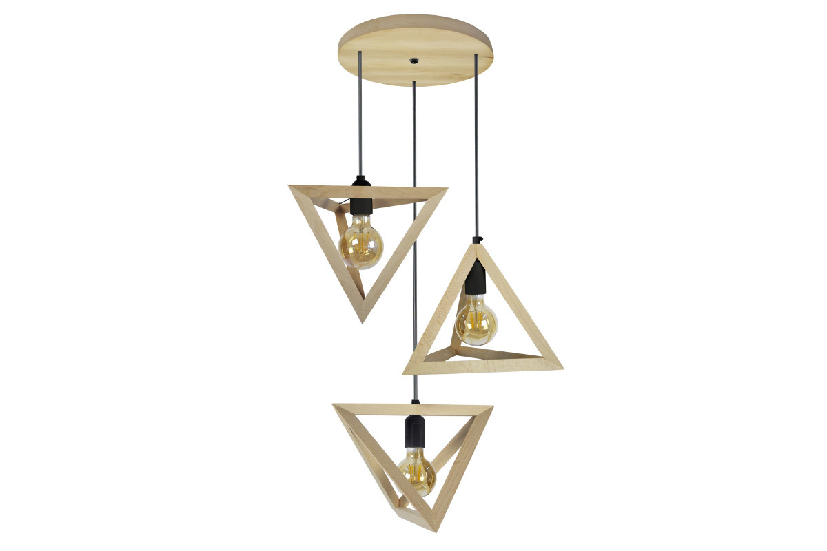 Suspension pyramide en bois 3 lampes DUNE