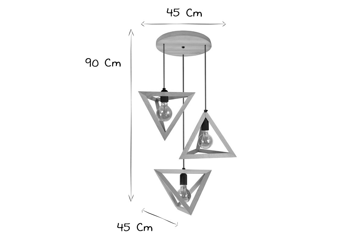 Suspension pyramide en bois 3 lampes DUNE
