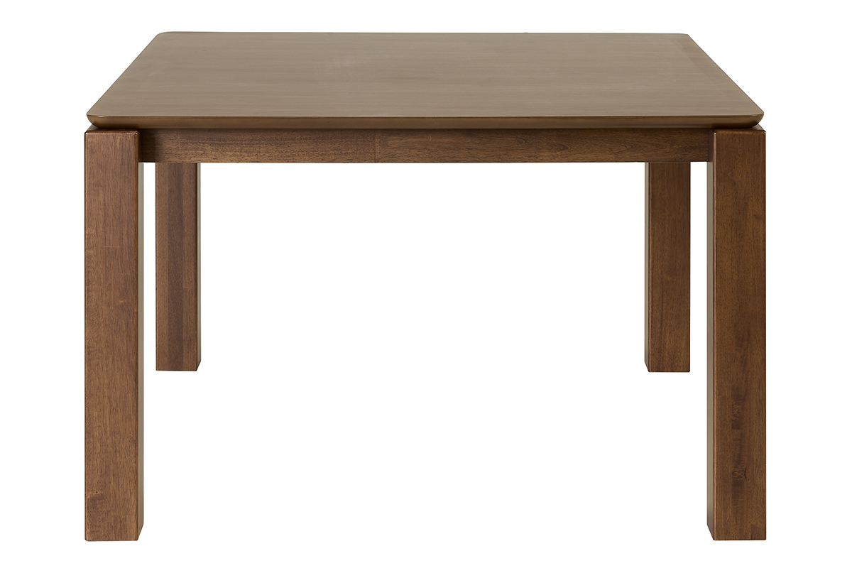 Table � manger carr�e en bois fonc�, vue de face, dimensions 120 cm.