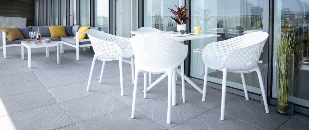 Table à manger carrée design grise intérieur / extérieur OSKOL