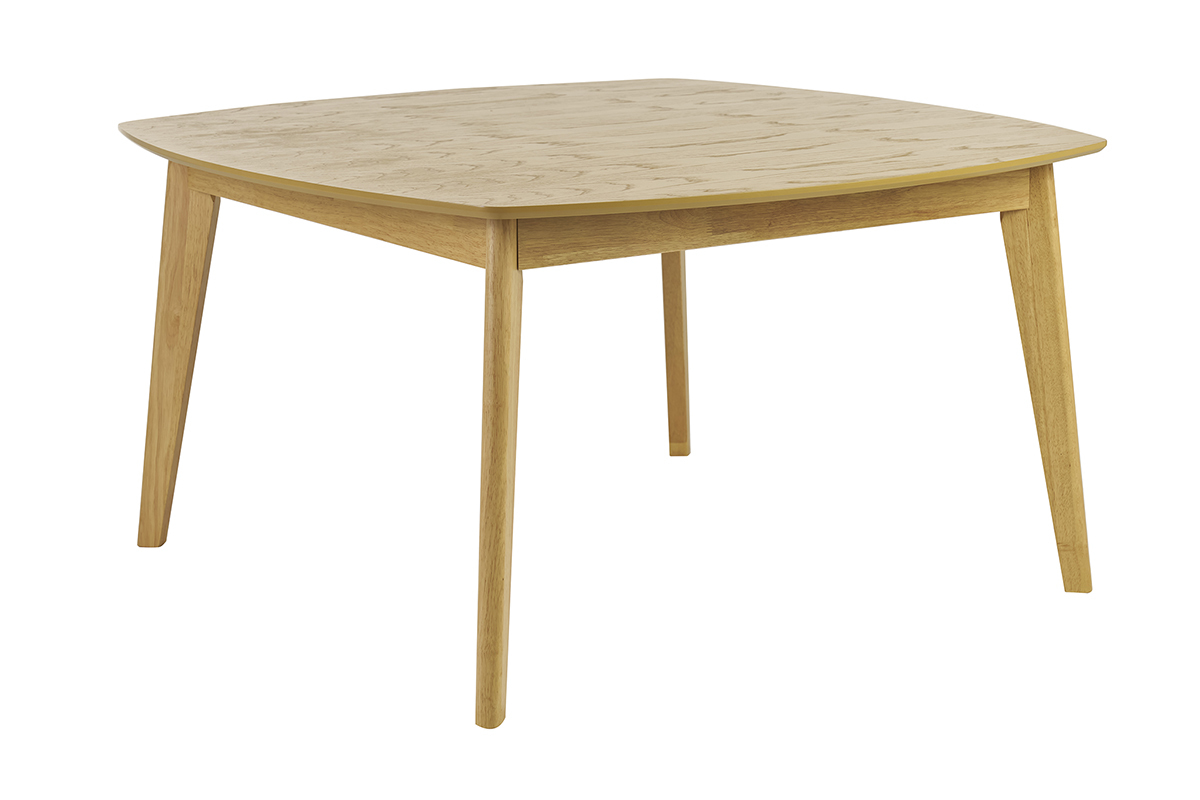 Table � manger carr�e scandinave bois clair ch�ne, vue 3/4.
