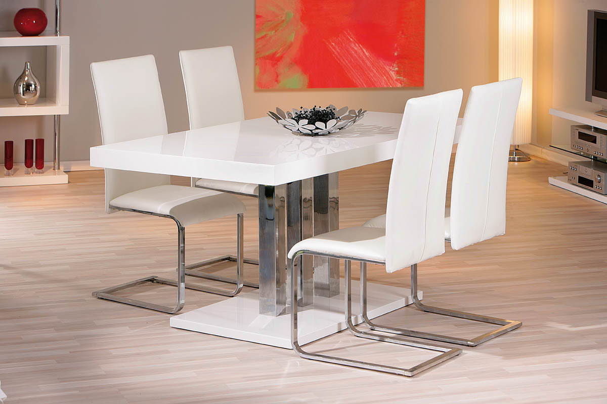 Table � manger design blanc laqu� L160 cm ORIANE