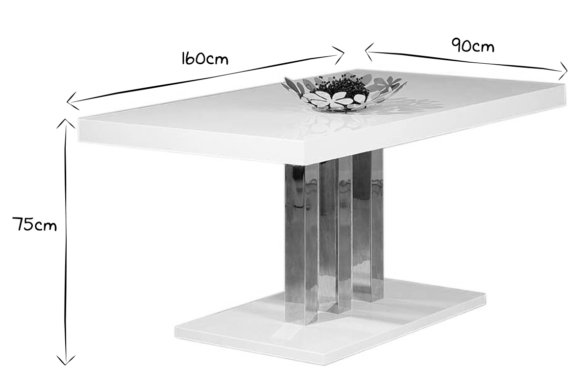 Table � manger design blanc laqu� L160 cm ORIANE