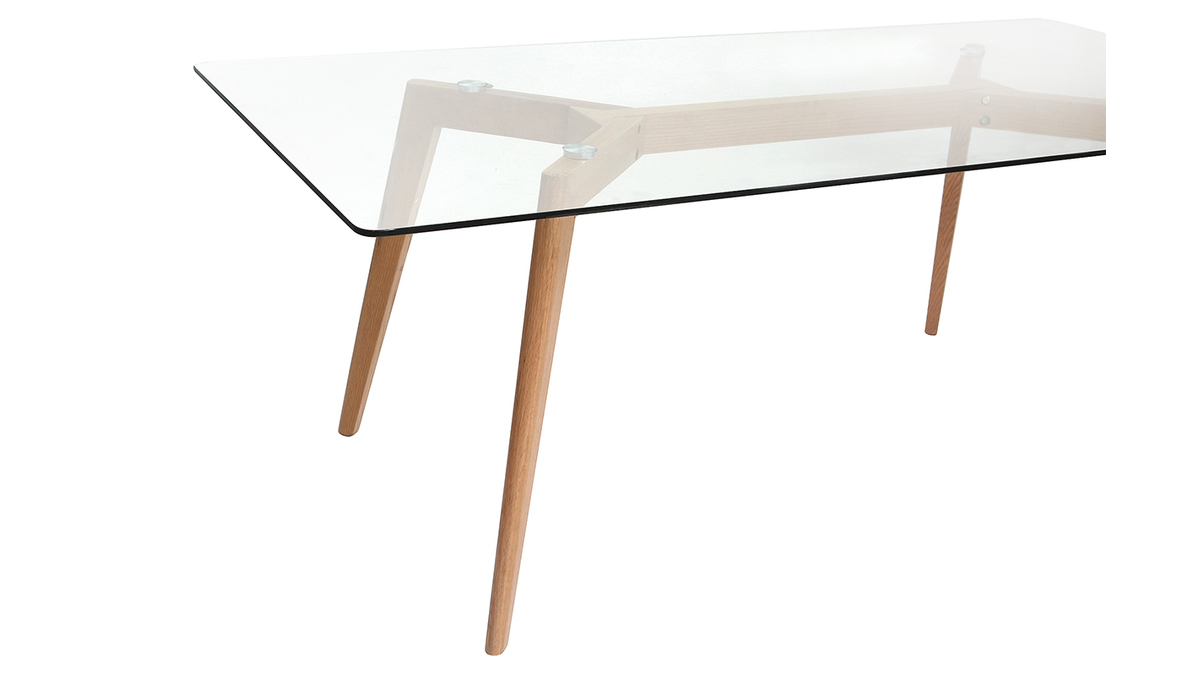 Table à manger design en verre et bois clair L200 cm DAVOS