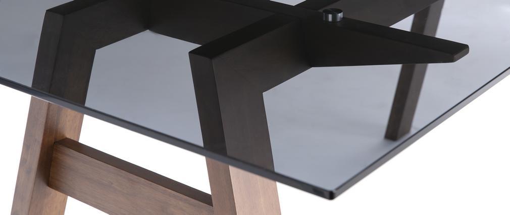 Table à manger design en verre fumé noir et bois L160 cm BACCO