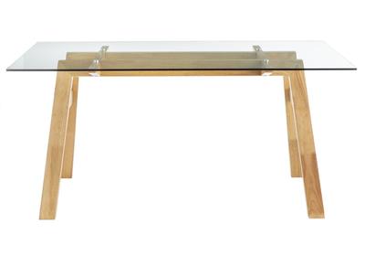 Table à manger design en verre transparent et bois clair L160 cm BACCO