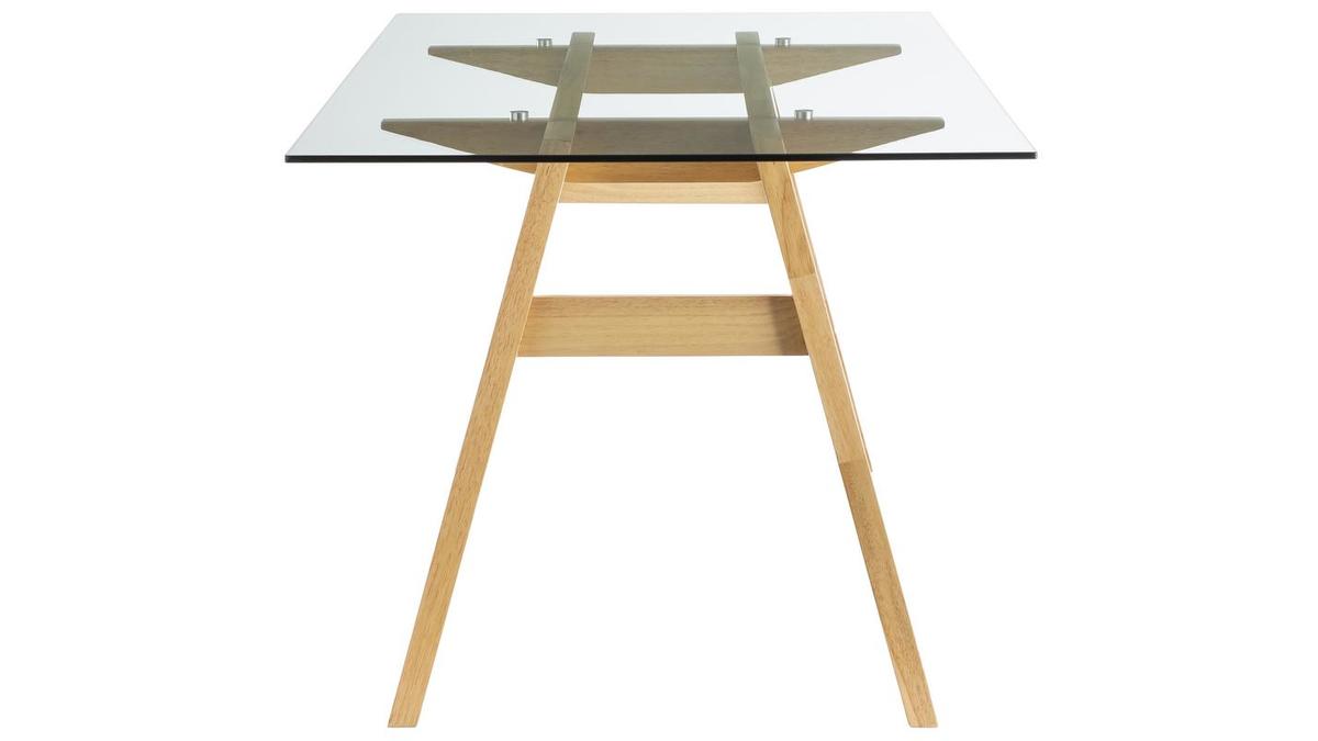 Table à manger design en verre transparent et bois L160 cm BACCO