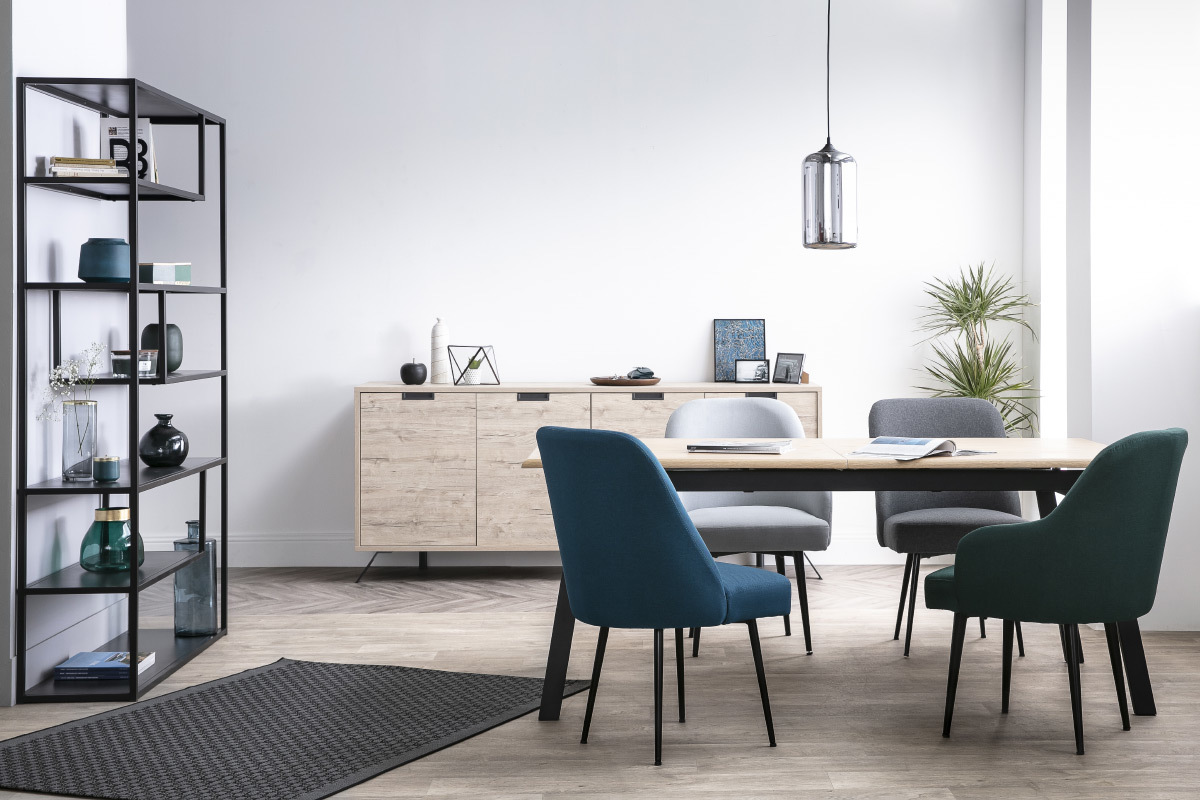 Table � manger design extensible bois ch�ne et m�tal L190-240 MARNY