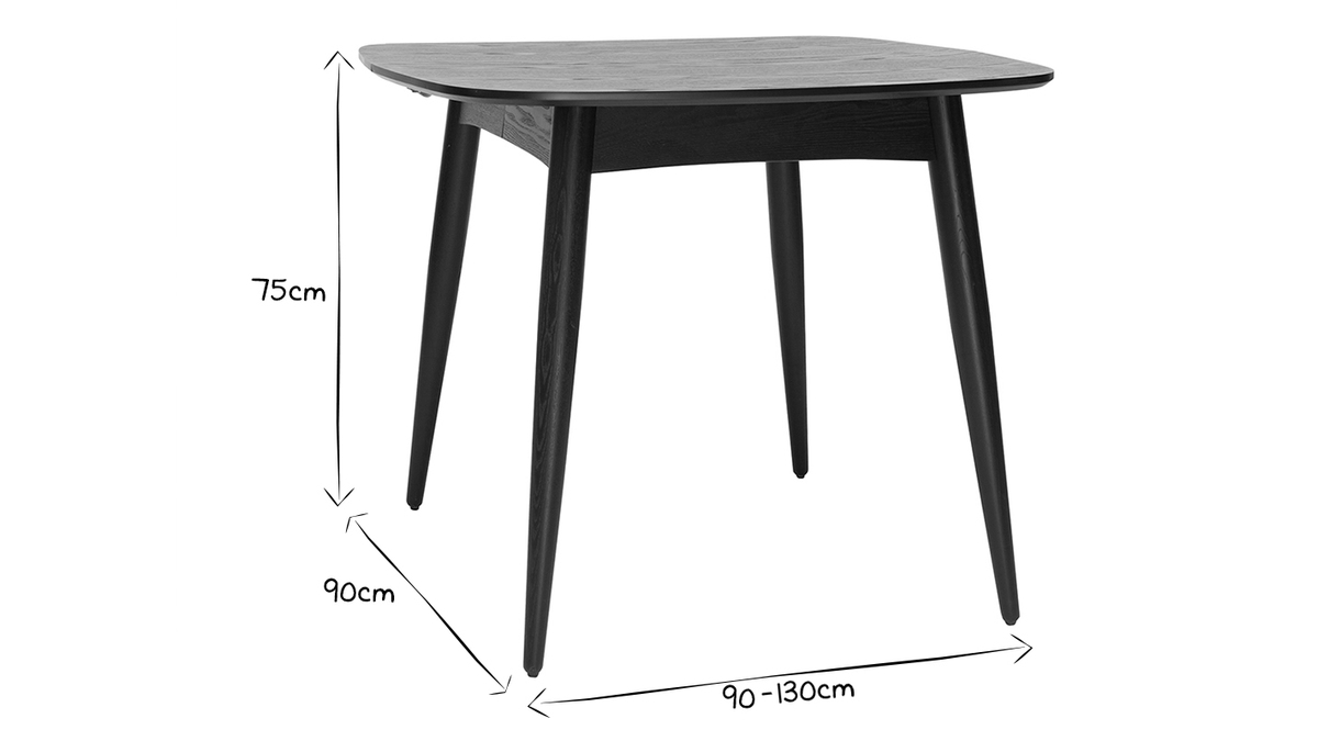 Table à manger design extensible noire L90-130 cm carrée NORDECO