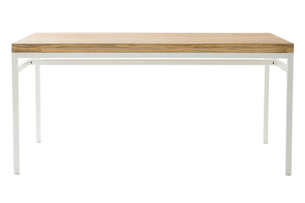 Table  manger design manguier massif et mtal blanc L160 cm BOHO