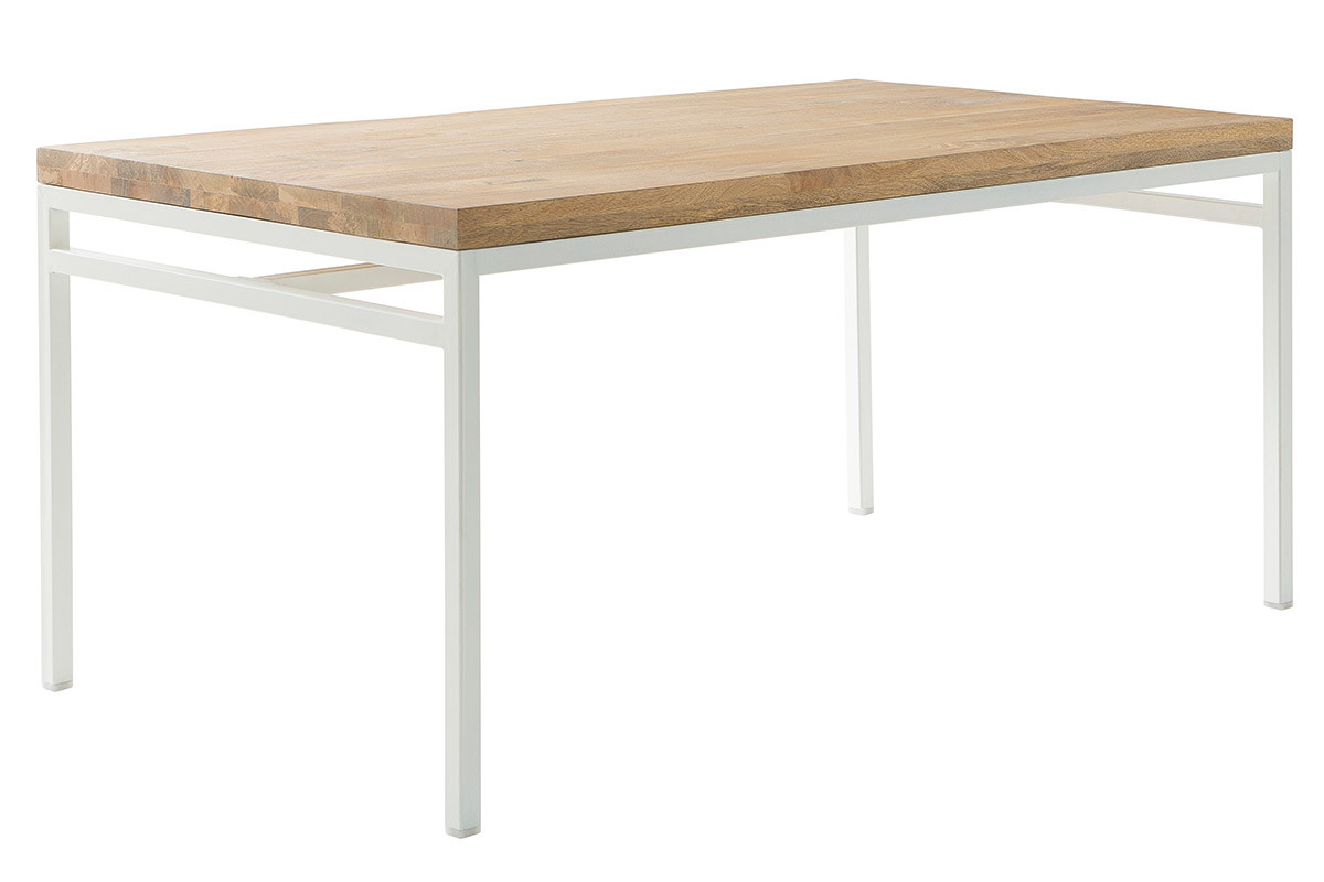 Table  manger design manguier massif et mtal blanc L160 cm BOHO