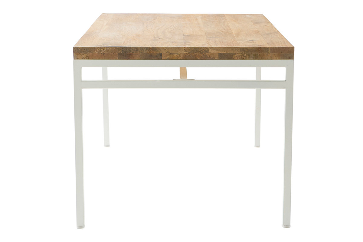 Table  manger design manguier massif et mtal blanc L160 cm BOHO