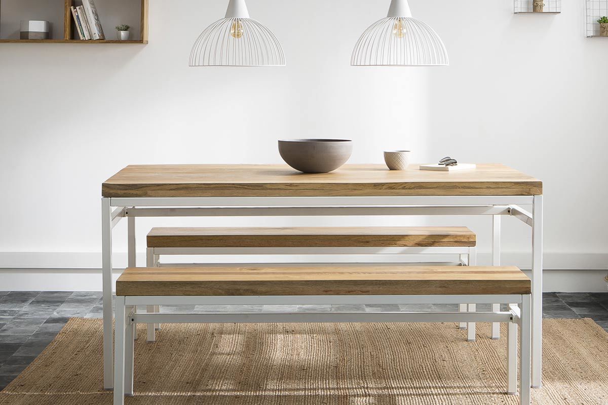 Table  manger design manguier massif et mtal blanc L160 cm BOHO